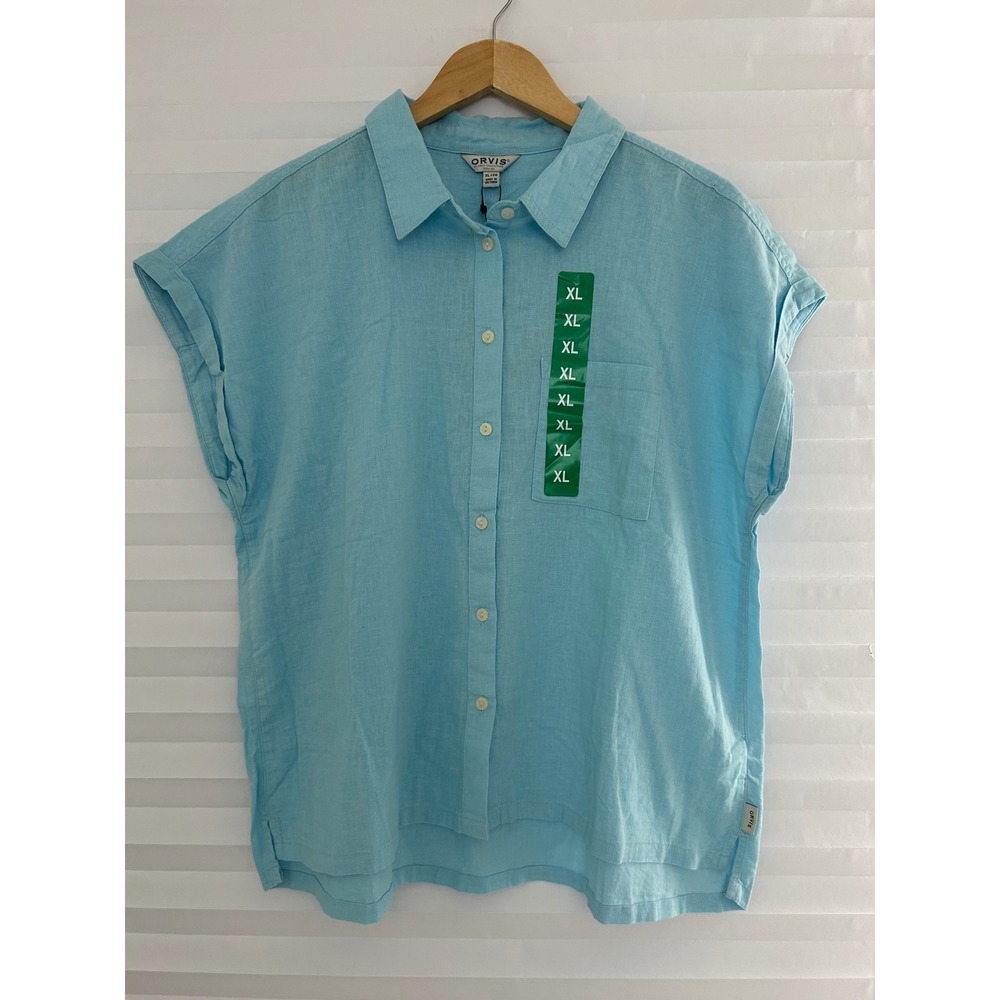 Orvis Classic Collection Linen Rayon Short Sleeve Button Down Tunic Shirt XL NEW
